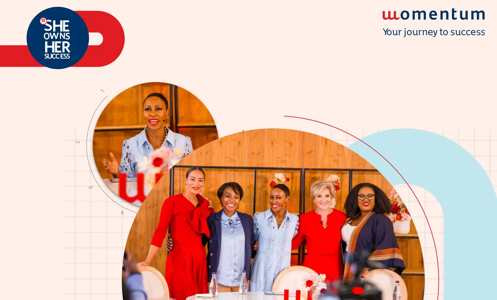 South African women trailblazers, Jo-Ann Strauss, Rapelang Rabana, Elana Afrika, Momentum Group CEO, Jeanette Marais and Dr Vumile Msweli at a #SheOwnsHerSuccess event.