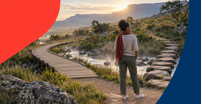 A traveller deciding between two scenic hiking paths, illustrating how personal risk tolerance impacts your savings journey.