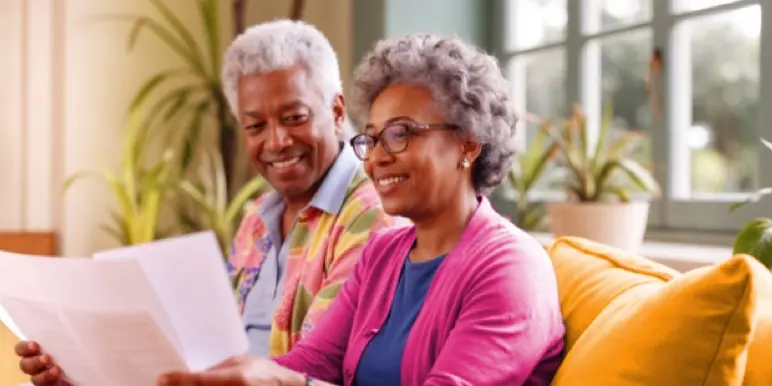 Close up of a lady's hands holding a cell phone viewing her annuity options using FundsAtWork's Smart Retirement tool.