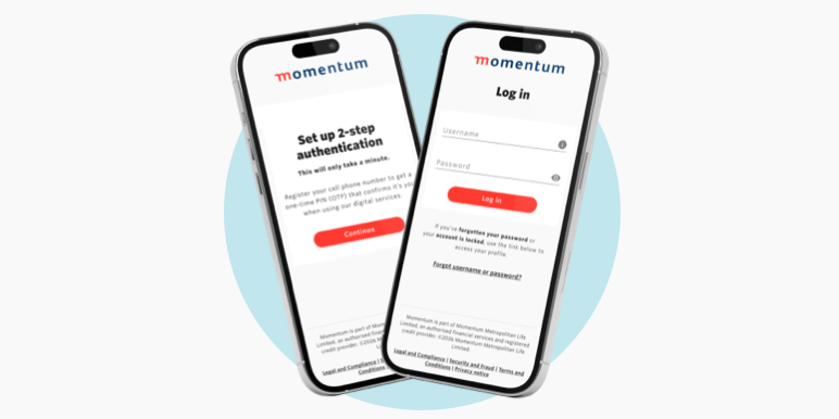 A multi-factor authentication and log in screen displayed on a cell phone.