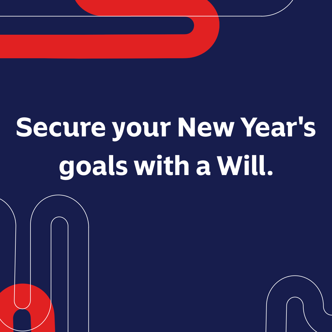 Momentum branded image with white text emphasizing the importance of drafting a Will to secure your New Year’s goals.